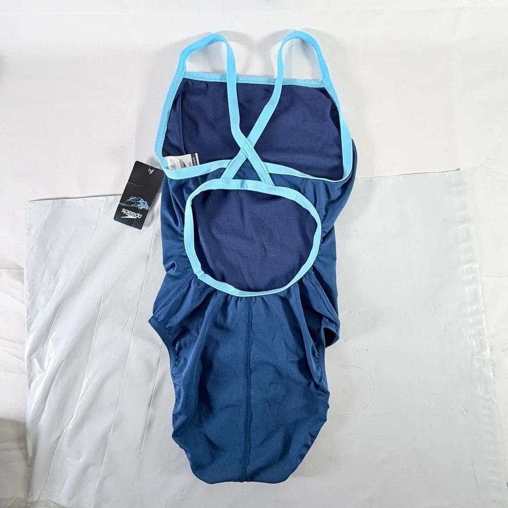 Speedo Endurance+ One Piece Athletic Swimsuit Navy‎ Blue Size 6/32 NWT